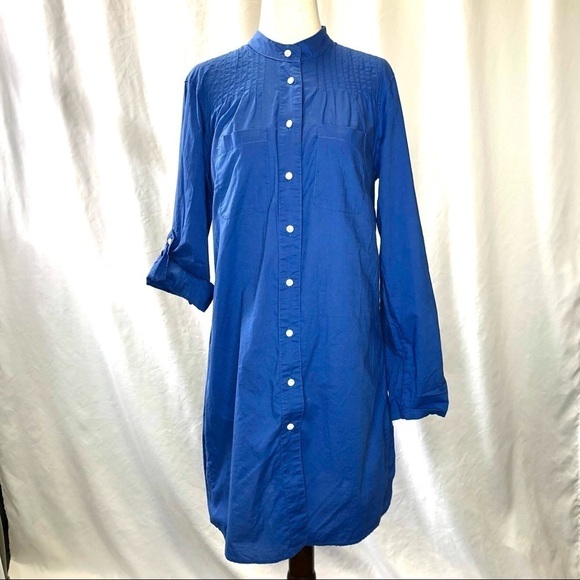 Lands’ End blue 100% cotton shirtdress patch pockets roll sleeves size small - Picture 1 of 8